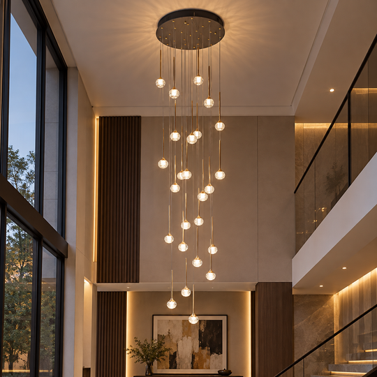 Lustre LED suspendu avec télécommande GONDAR, 100W, Diamètre 60cm, 25 Éléments, Lumière Froide/Chaude/Neutre, Gradable, Or