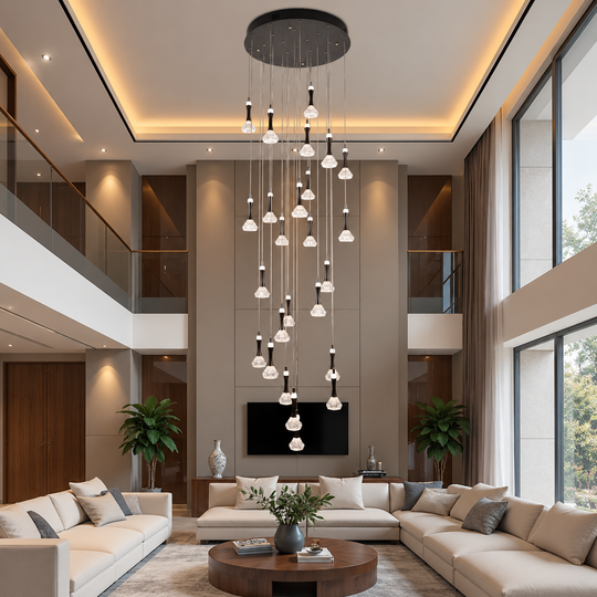 Lustre LED suspendu avec télécommande GONDAR, 120W, Diamètre 60cm, 25 Éléments, Lumière Froide/Chaude/Neutre, Dimmable, Chrome Brillant