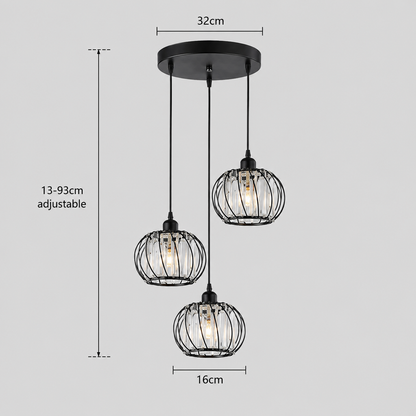 Lustre Monica, 3 X E27, Noir, Métal et Verre