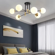 Lustre Globe Rond Blanc, PENTHOUSE Lounge, 6xE27, Noir/Or, Métal