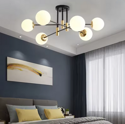 Lustre Globe Rond Blanc, PENTHOUSE Lounge, 6xE27, Noir/Or, Métal