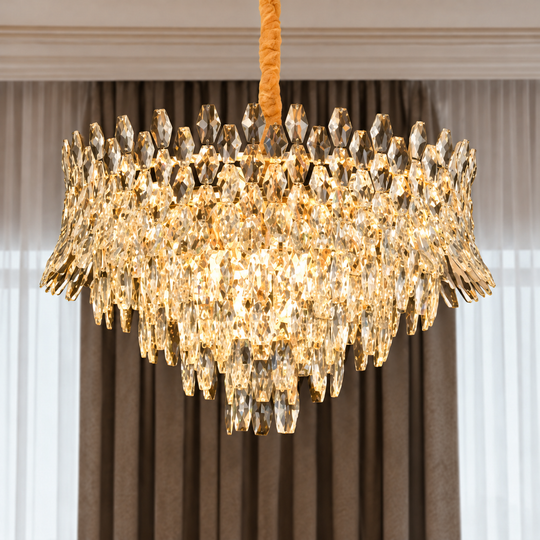 Lustre en cristal MONARCH Nobile 3xE14, diamètre 40 cm, hauteur 35 cm, or brillant, hauteur réglable, design élégant