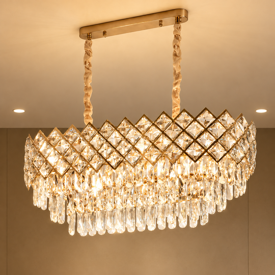 VECTORIA Supremo Crystal Lustre, 10xE14, 75x39cm, Or, Hauteur réglable, Métal et Cristal