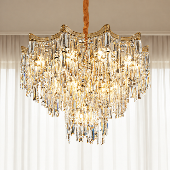 Lustre en cristal VETRA Eleganza 9xE14, D50 cm, doré, hauteur réglable, métal et cristal