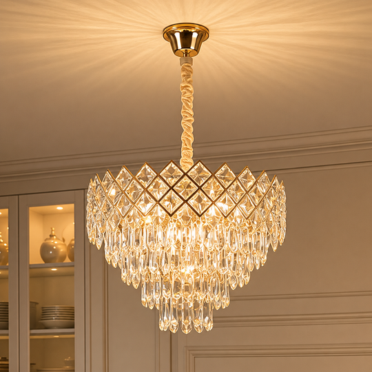 Lustre en cristal VECTORIA Magno 8xE14, diamètre 58cm, doré, hauteur réglable, métal et cristal