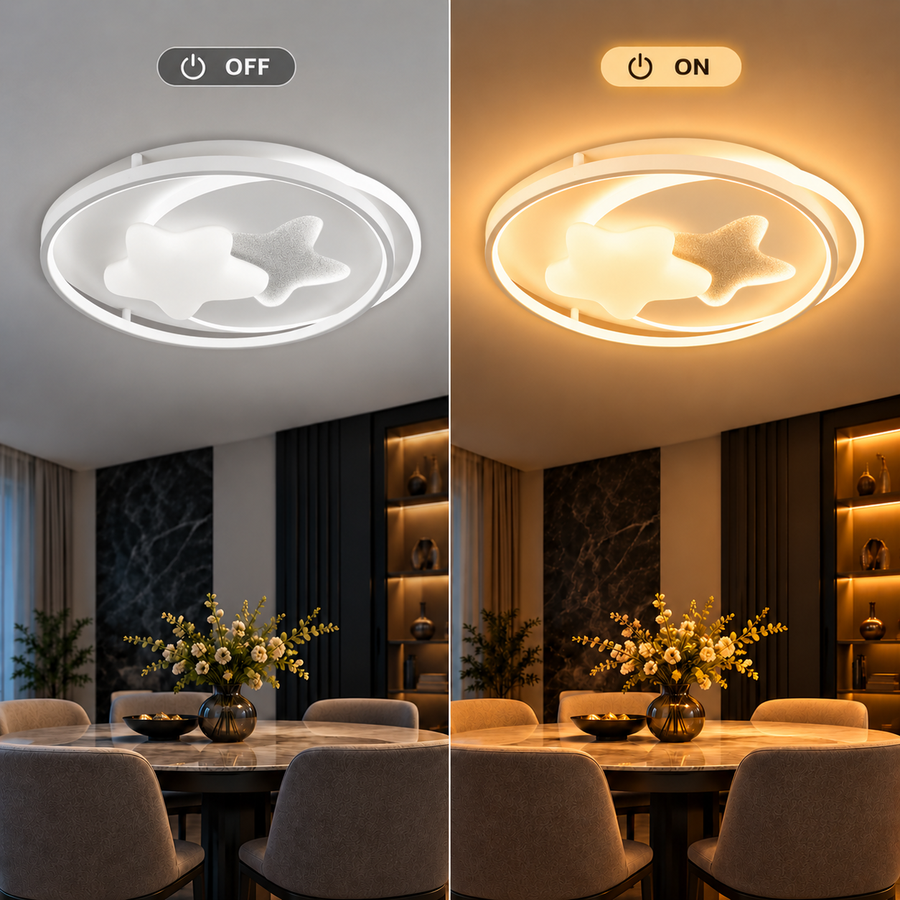 Lustre LED avec télécommande ISTARAVSHAN, Forme des Corps Célestes, 87W, Lumière Froide/Chaude/Neutre, Dimmable, Blanc