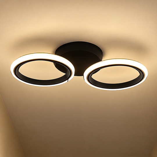 GRAND Lustre LED 28W, 2 Cercles, Lumière Froid/Chaud/Neutre, Noir