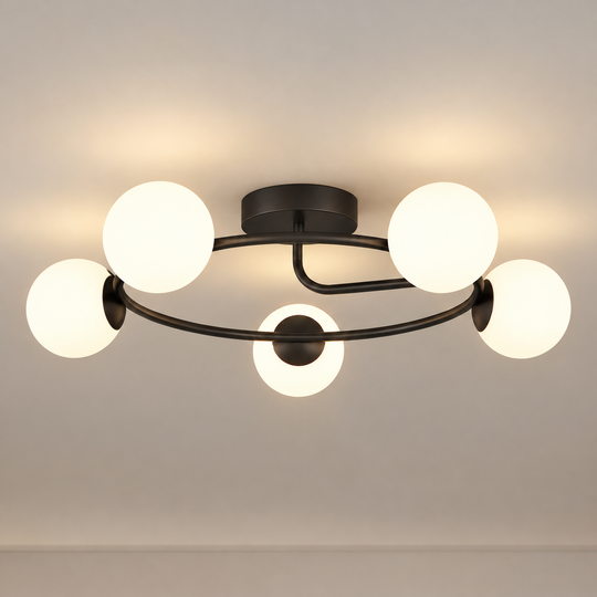 Lustre LED et cristal ORBIT, 72cm, 5xE27, Globes, Noir