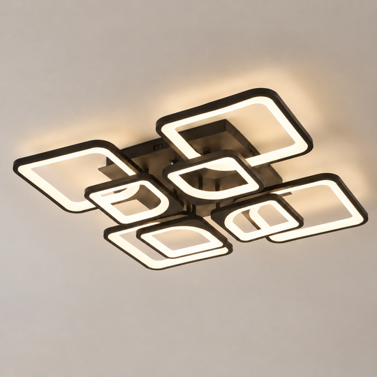 Lustre LED avec télécommande ZOE, 8 Carrés, 138W, Lumière Froid/Chaude/Neutre, Gradable, Noir
