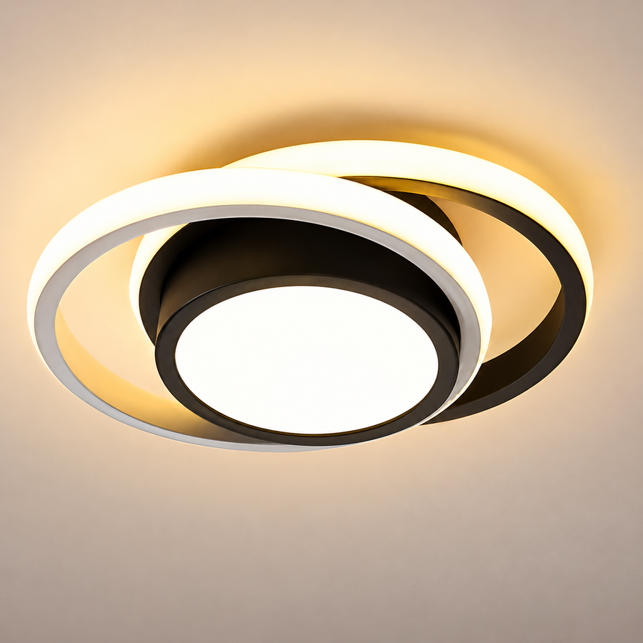 Lustre LED VERTEX FUSION 21W, 2 Cercles, Structure en Métal, Lumière Froid/Chaud/Neutre, Blanc/Noir