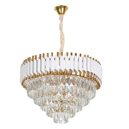 Lustre en cristal VERSAILLES Elegance 7x E14, diamètre 49cm, doré brillant et blanc, hauteur réglable