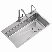 Ensemble d'évier de cuisine en acier inoxydable, baignoire universelle avec bouchon de vidange, noir graphite, 75x45x21 cm
