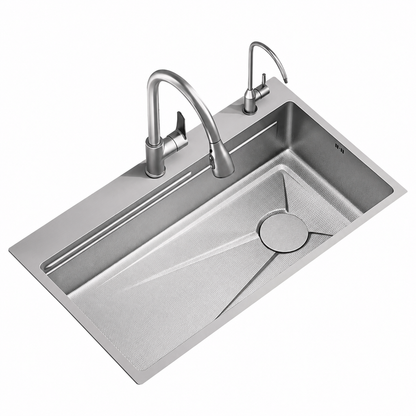 Ensemble d'évier de cuisine en acier inoxydable, baignoire universelle avec bouchon de vidange, noir graphite, 75x45x21 cm