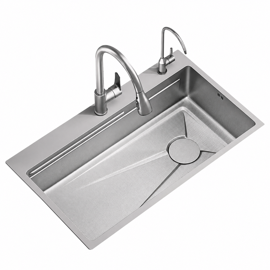 Ensemble d'évier de cuisine en acier inoxydable, baignoire universelle avec bouchon de vidange, noir graphite, 75x45x21 cm