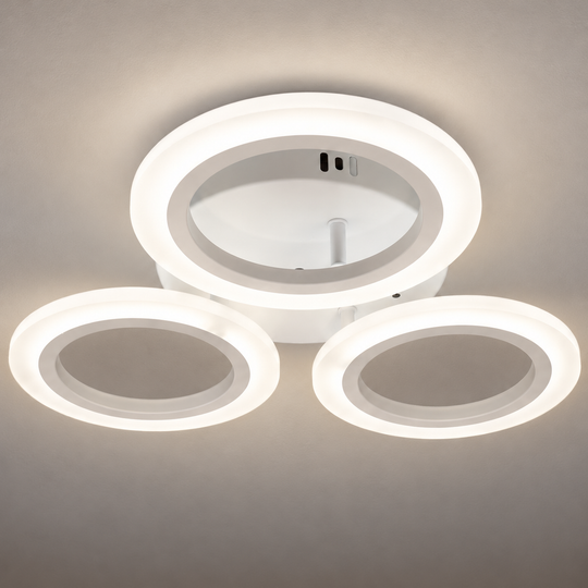 GRAND Lustre LED 27W, 3 Cercles, Lumière Neutre, Blanc
