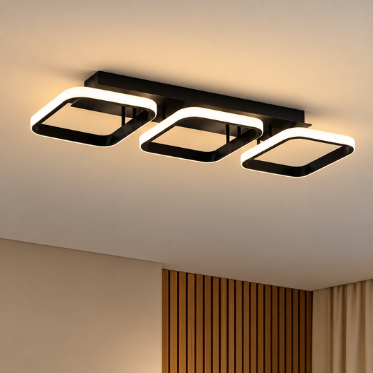 Lustre LED VERTEX 34W, 3 carrés, Linéaire, Lumière Froid/Chaud/Neutre, Noir