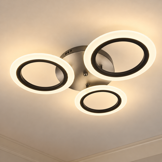 GRAND Lustre LED 41W, 3 Cercles, Lumière Froid/Chaud/Neutre, Noir