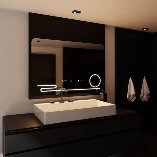 Miroir LED rectangulaire, 120x80cm, Harmonie MotionGlow Marcello, système anti-buée, horloge et thermomètre, loupe cosmétique, miroirs à intensité variable Marcello Default Title Alessandro Design