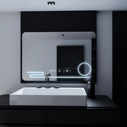 Miroir LED rectangulaire, 120x80 cm, Harmonie MotionGlow Marcello, système anti-buée, horloge et thermomètre, loupe cosmétique, intensité variable