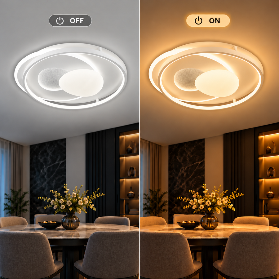 ISTARAVSHAN Lustre LED avec télécommande, Forme Ovale, 85W, Lumière Froide/Chaude/Neutre, Dimmable, Blanc