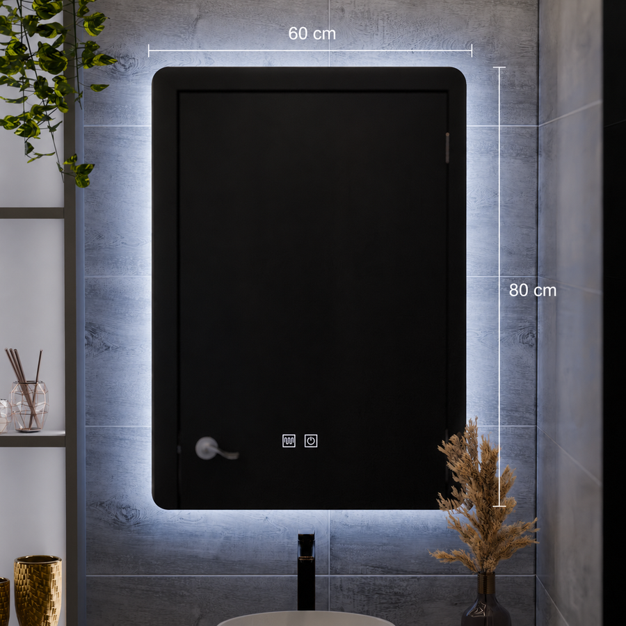 Miroir LED rectangulaire ARTEA Touch, 14W, 60X80cm, système anti-buée, intensité variable, lumière froide 6000K