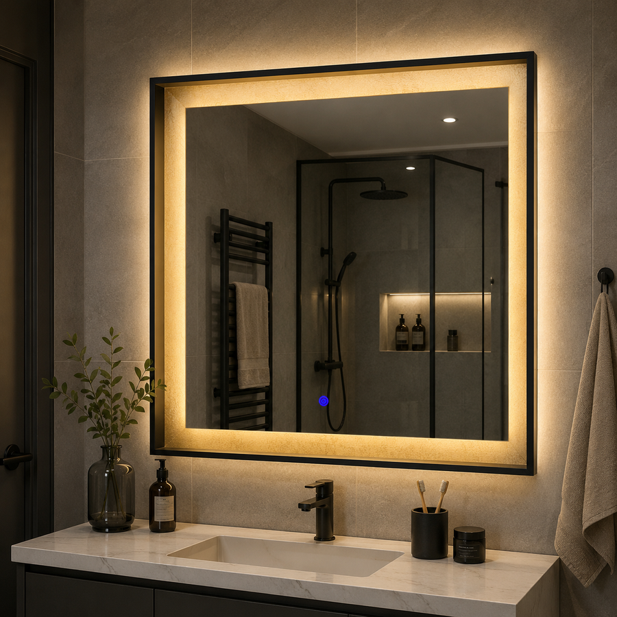 Miroir Giga LED, 80x60cm, Argent, Touch, lumière 6000K
