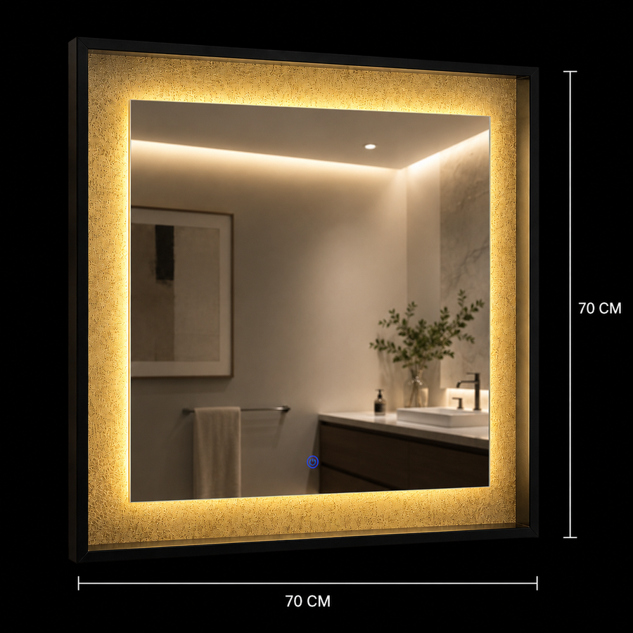 Miroir Giga LED, 80x60cm, Argent, Touch, lumière 6000K