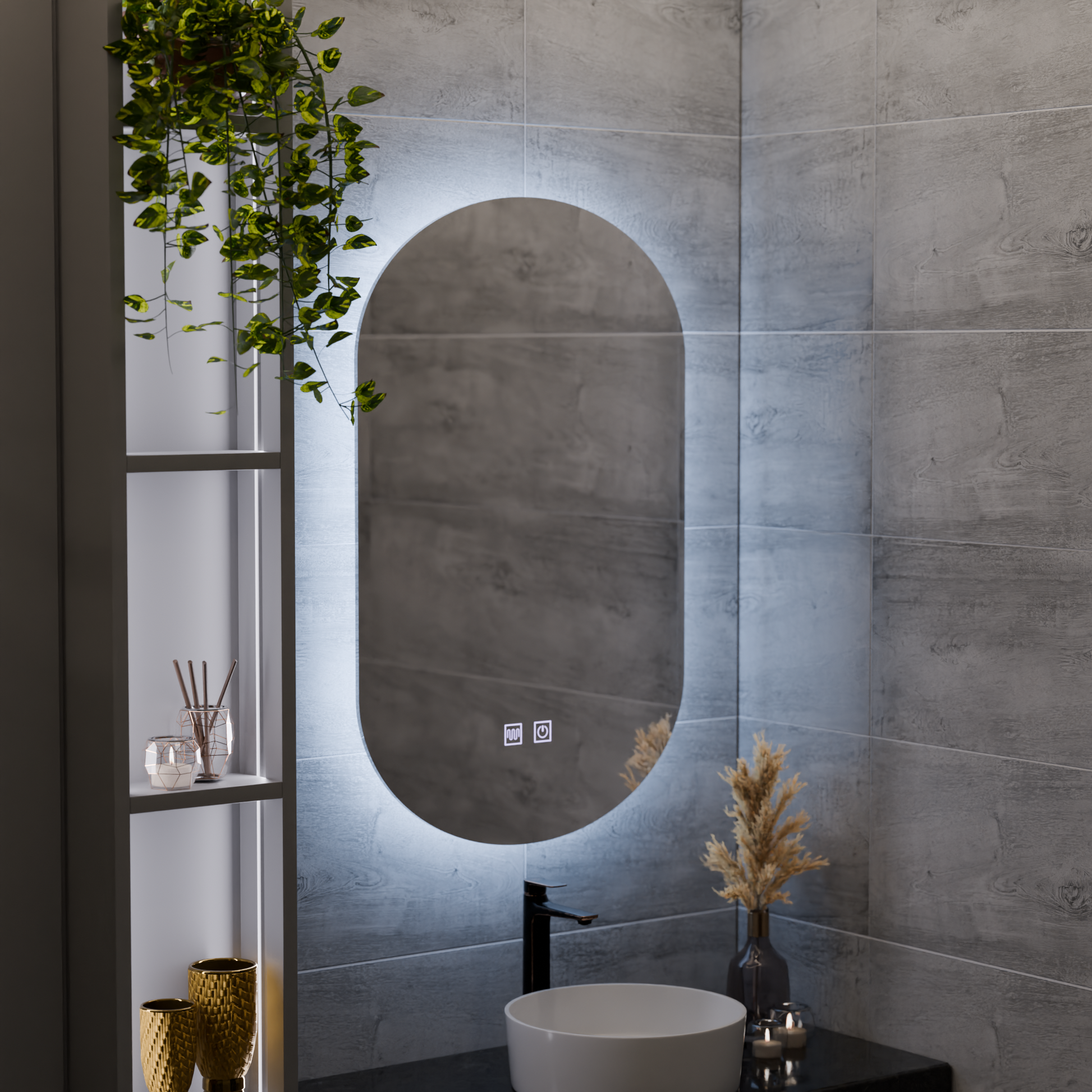 Oglinda LED Ovala, 50X80cm, E14S/50X80, Touch, Sistem Dezaburire Oglinzi Korman E Default Title Alessandro Design