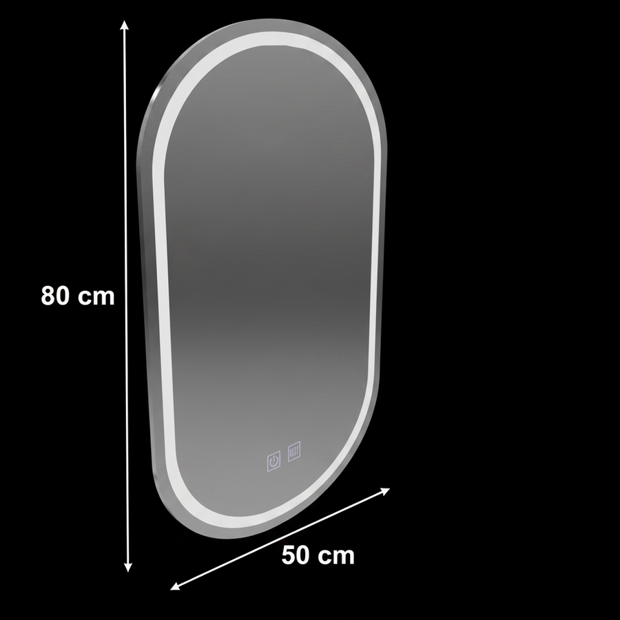 Miroir Ovale LED 50X80cm, Velara Touch, Système Antibuée, Intensité Variable, Lumière Froide 6000K