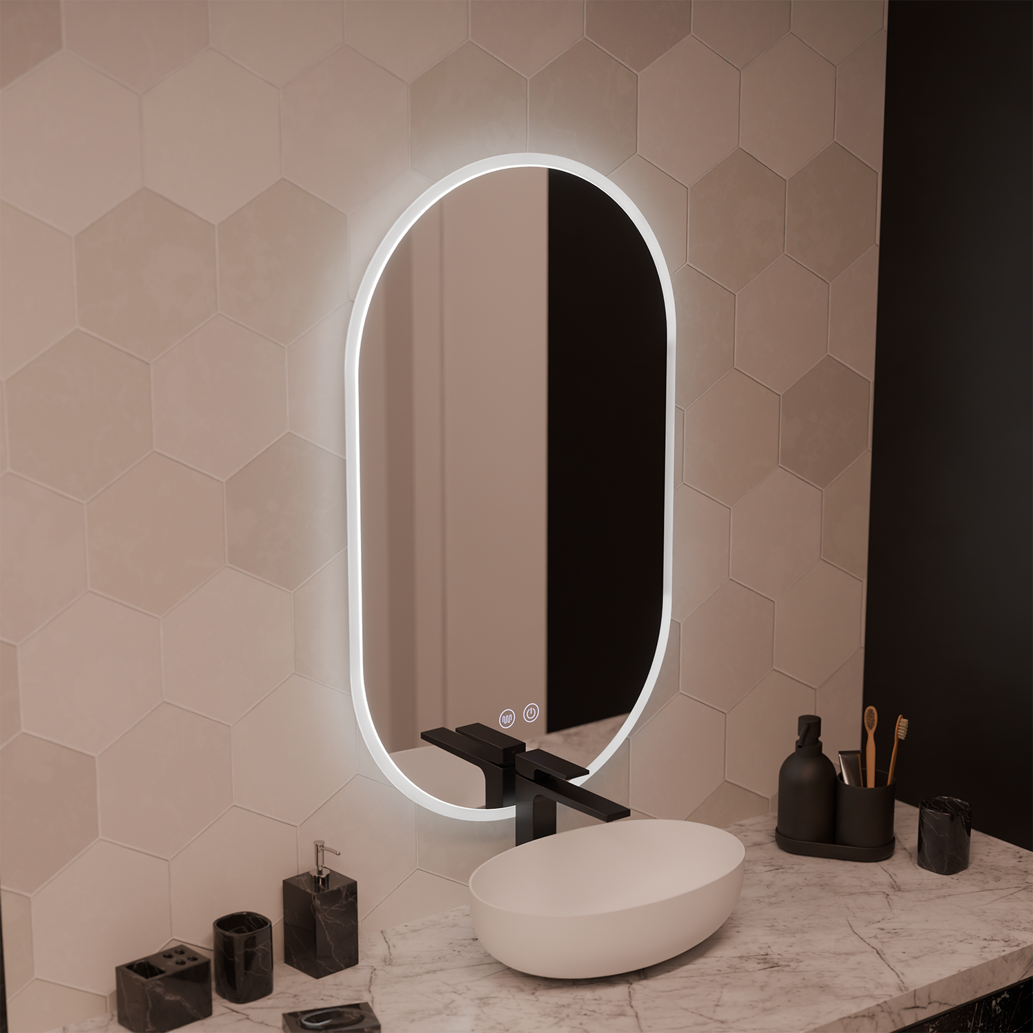 Miroir LED ovale 60x80cm Llexort, tactile, système anti-buée, miroirs à intensité variable Korman E Default Title Alessandro Design