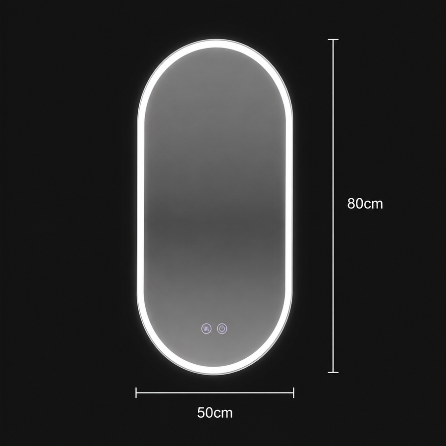 Miroir LED ovale 50x80cm Llexort, Touch, Système anti-buée, Gradable