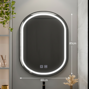 Miroir ovale LED 60 x 80 cm, système anti-buée à intensité variable VETRO Touch, cadre noir