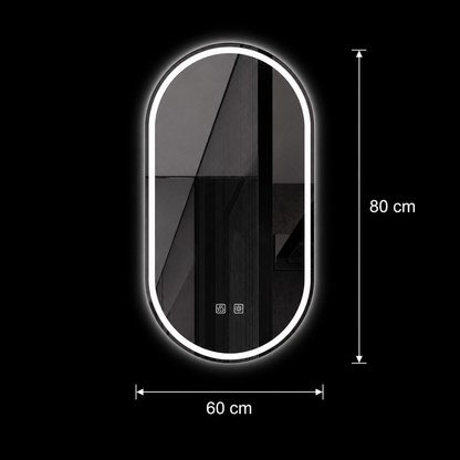 Miroir LED ovale, 60x80cm, Velara Touch, système anti-buée, intensité variable