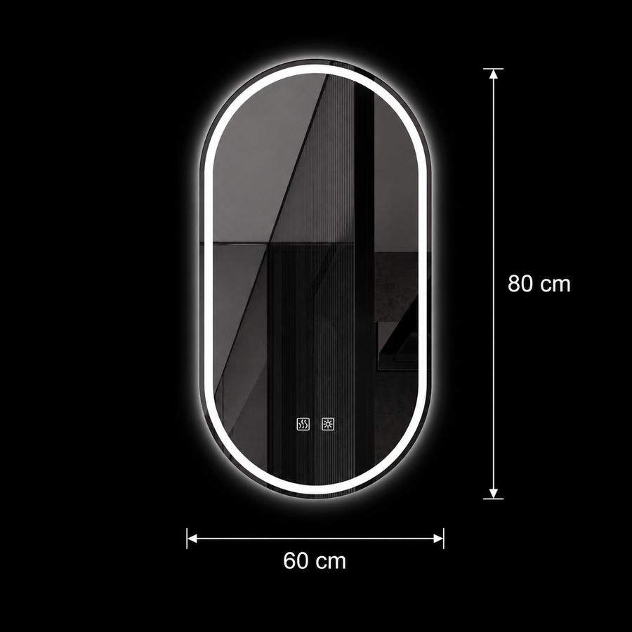 Miroir LED ovale, 60x80cm, Velara Touch, système anti-buée, intensité variable