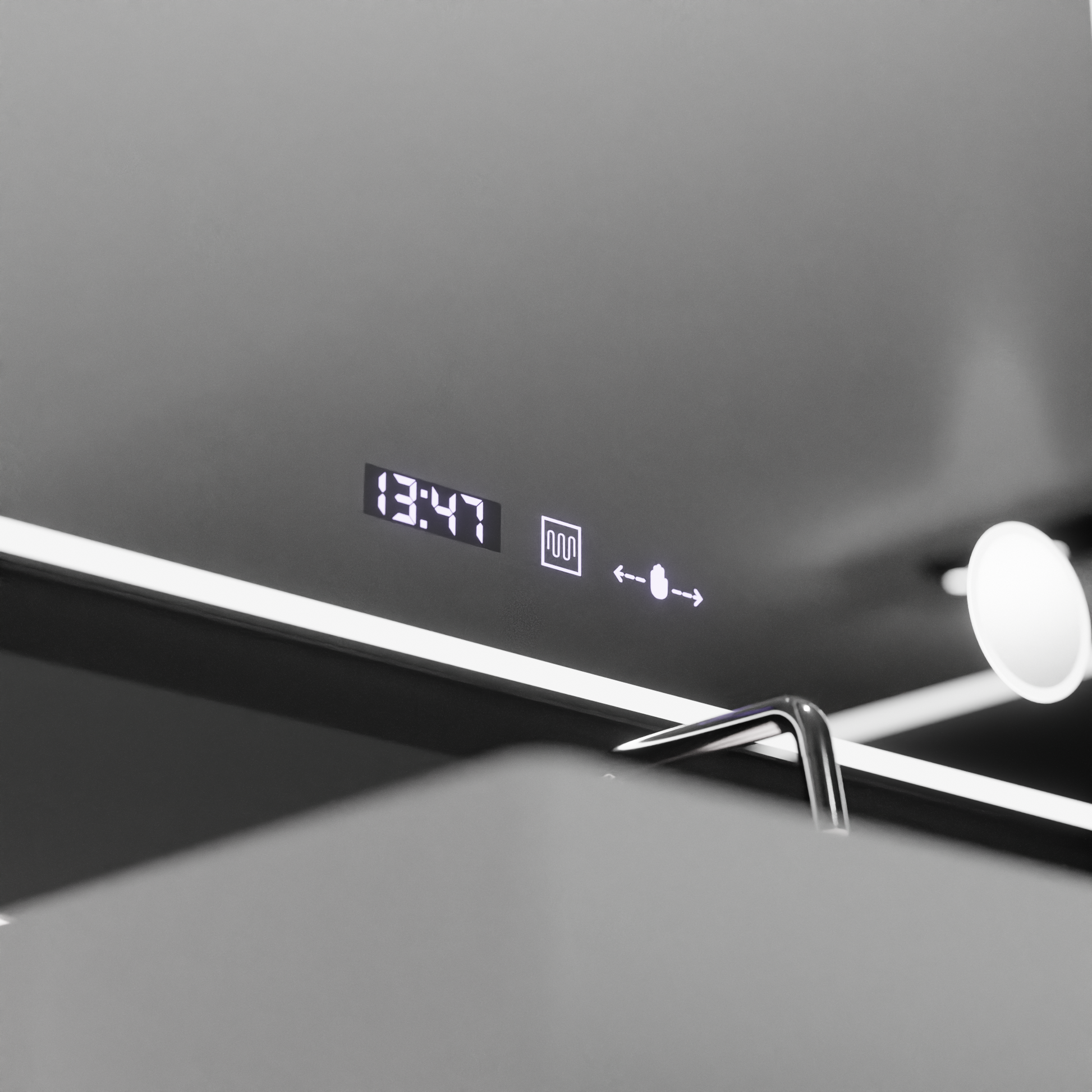 Miroir LED rectangulaire 120x80 Aura Riflesso Puro MotionGlow Marcello, système de désembuage, thermomètre et horloge, miroirs dimmables Marcello Default Title Alessandro Design