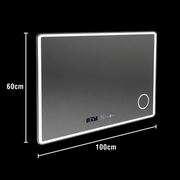 Miroir LED rectangulaire 100x60 Aura Riflesso Puro MotionGlow Marcello, système anti-buée, horloge, intensité variable