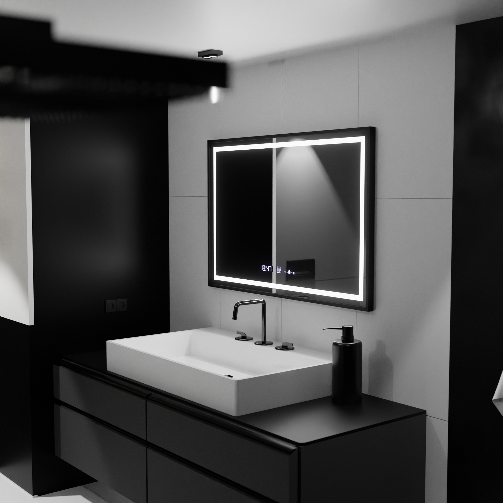 Miroir LED rectangulaire, 100x80 cm, Verite Majeste Noir MotionGlow Marcello, système anti-buée, horloge et thermomètre, miroirs à intensité variable Marcello Default Title Alessandro Design
