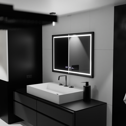Miroir LED rectangulaire, 100x80 cm, Verite Majeste Noir MotionGlow Marcello, système anti-buée, horloge et thermomètre, miroirs à intensité variable Marcello Default Title Alessandro Design