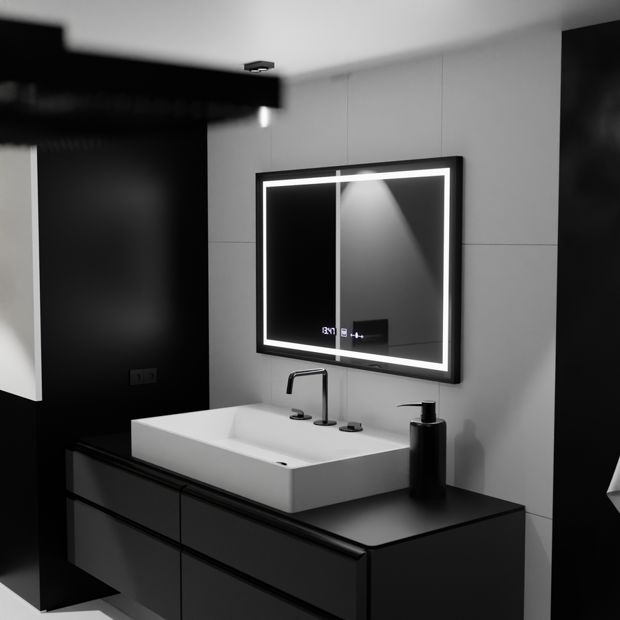 Miroir LED rectangulaire, 100x80 cm, Verite Majeste Noir MotionGlow Marcello, système anti-buée, horloge et thermomètre, miroirs à intensité variable Marcello Default Title Alessandro Design