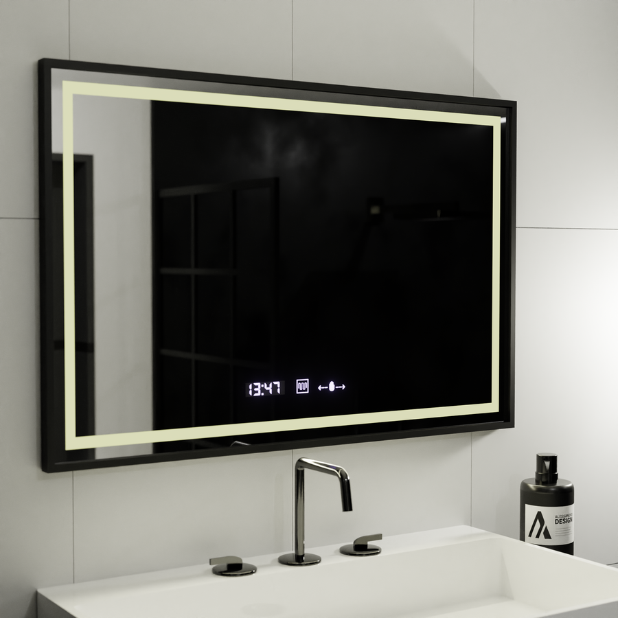 Miroir LED rectangulaire, 100x80 cm, Verite Majeste Noir MotionGlow Marcello, système anti-buée, horloge et thermomètre, miroirs à intensité variable Marcello Default Title Alessandro Design