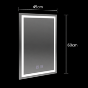 Miroir LED rectangulaire, 45x60cm, RADIANTE Touch, Système anti-buée, Gradable