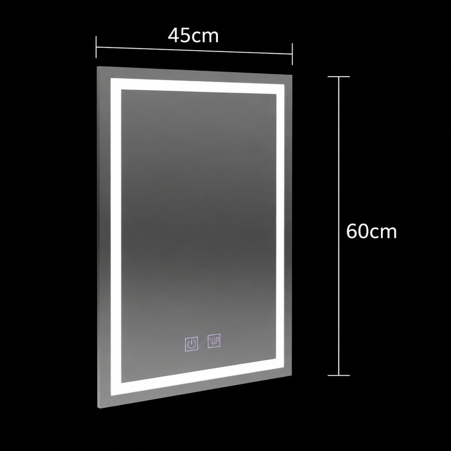 Miroir LED rectangulaire, 45x60cm, RADIANTE Touch, Système anti-buée, Gradable