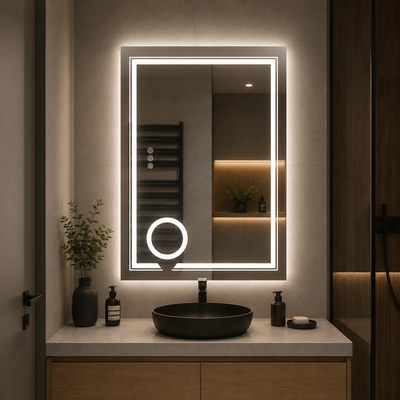 Miroir LED rectangulaire, 50x70cm, CANTO Touch, système anti-buée, intensité variable