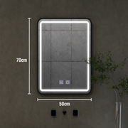 Miroir LED rectangulaire, 50x70cm, EDGE Touch, système anti-buée, cadre noir