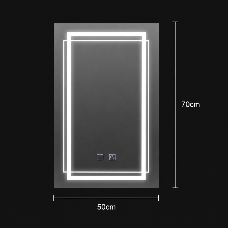 Miroir LED rectangulaire, 50x70cm, KOVEN Touch, système anti-buée, intensité variable