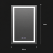 Miroir LED rectangulaire, 50x70cm, RADIANTE Touch, Lumière froide, Système anti-buée, Gradable