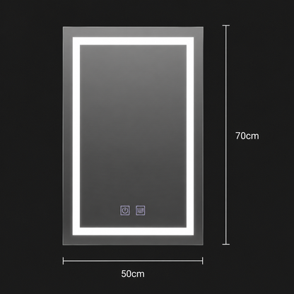 Miroir LED rectangulaire, 50x70cm, RADIANTE Touch, Lumière froide, Système anti-buée, Gradable