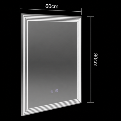 Miroir LED rectangulaire, 60x80cm, ADIS Touch, système anti-buée, intensité variable