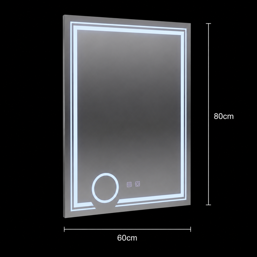 Miroir LED rectangulaire, 60x80cm, CANTO Touch, système anti-buée, intensité variable