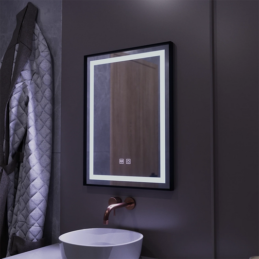 Miroir LED rectangulaire, 60x80cm, EDGE Touch, système anti-buée, cadre noir
